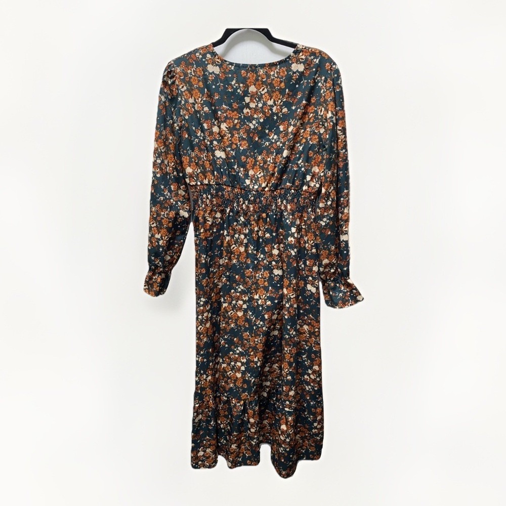 Boho Floral Midi Dress Women's Large Cottagecore Prairie Fall Dress - Picture 7 of 10